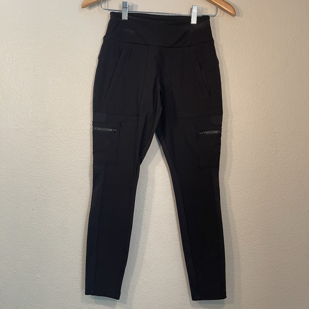 Athleta Womens 0P Headlands Hybrid Cargo Tapered Pants Black Zipper Pockets